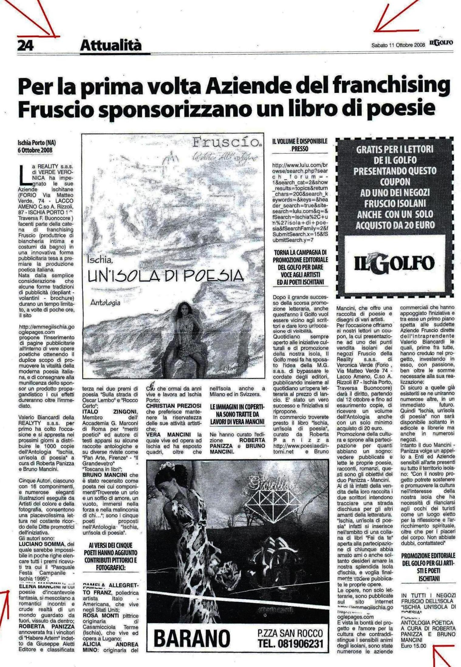 11 Ottobre 2008 - Aziende del franchising Fruscio sponsorizzano un libro di poesie