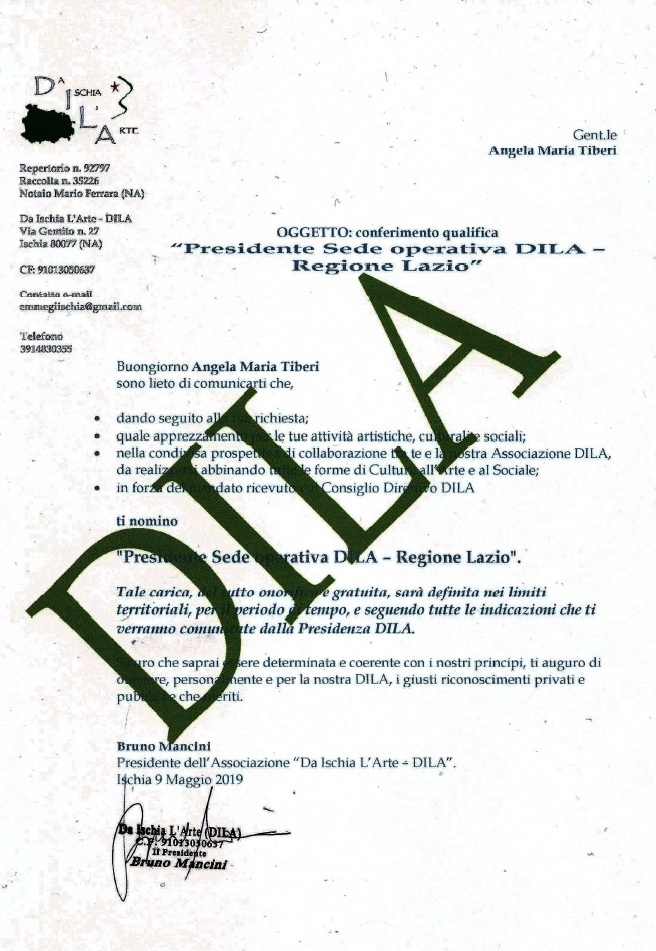 DILA sede operativa Regione LazioPresidente Angela Maria Tiberi dal 9 Maggio 2019