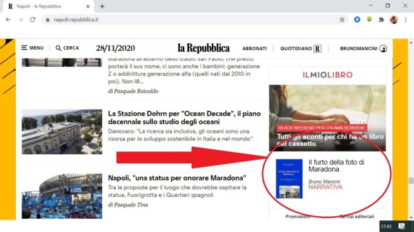 LA REPUBBLICA 28/11/2020 - IL furto della foto di Maradona