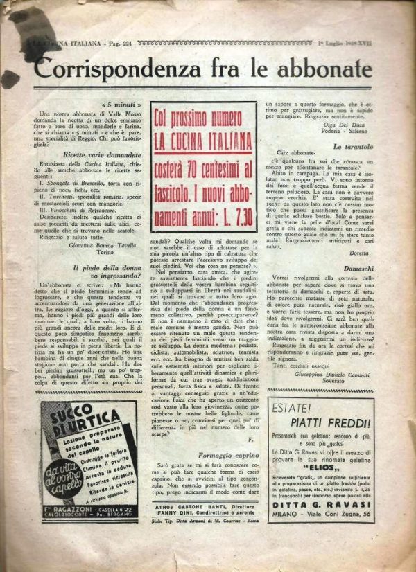 La cucina italiana Luglio 1939 n. 7 cop post