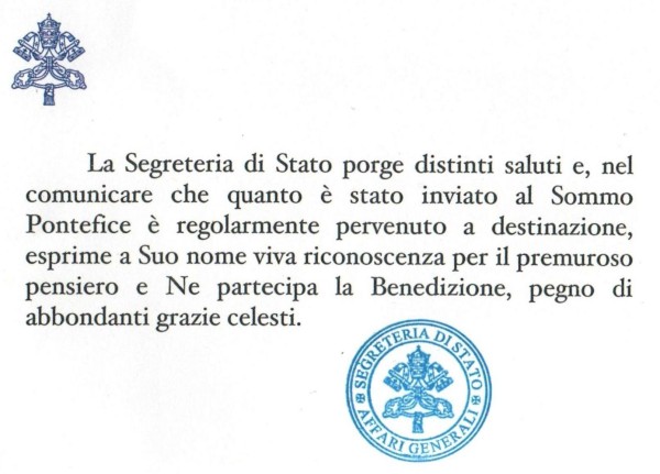 Ringraziamento Vaticano