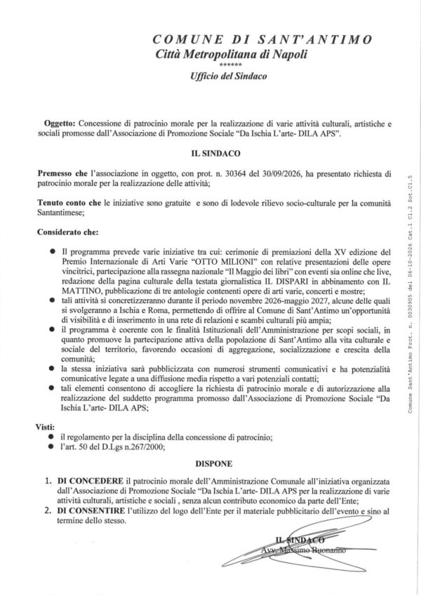 Patrocinio Sant'Antimo al programma DILA APS 2026 - 2027